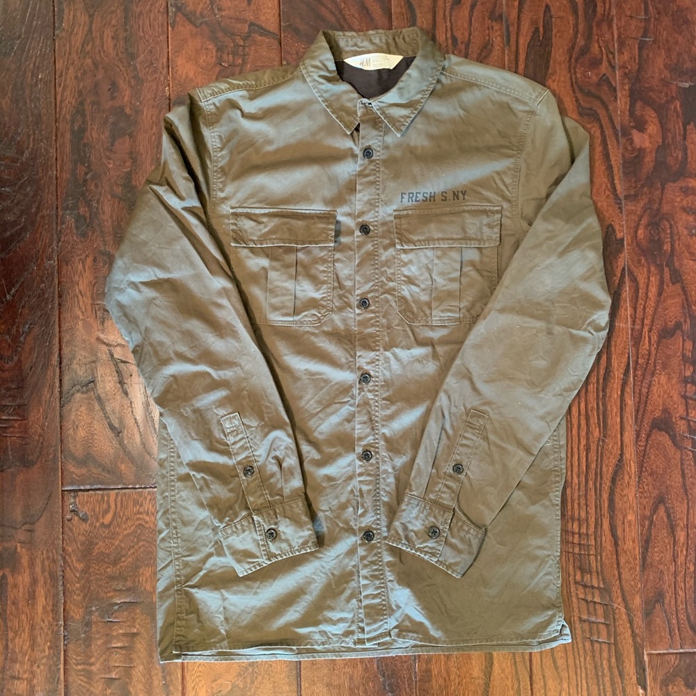 Boys H&M Army Green Button Down Shirt